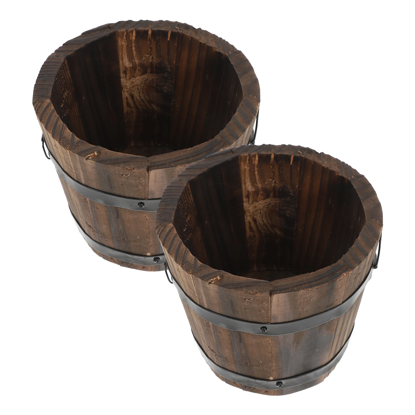 

2pcs Wooden Bucket Flowerpot Large Planters Carbonized Bark Succulent Bonsai Garden Decor Planter Barrel