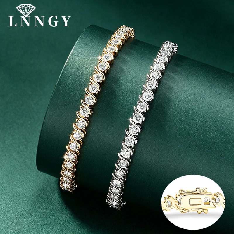 Lnngy 4.5CTTW Moissanite Tennis Bracelet With Certificate For Women Exquisite Wave Shape Chain Bracelets Sparkling Jewelry Gifts