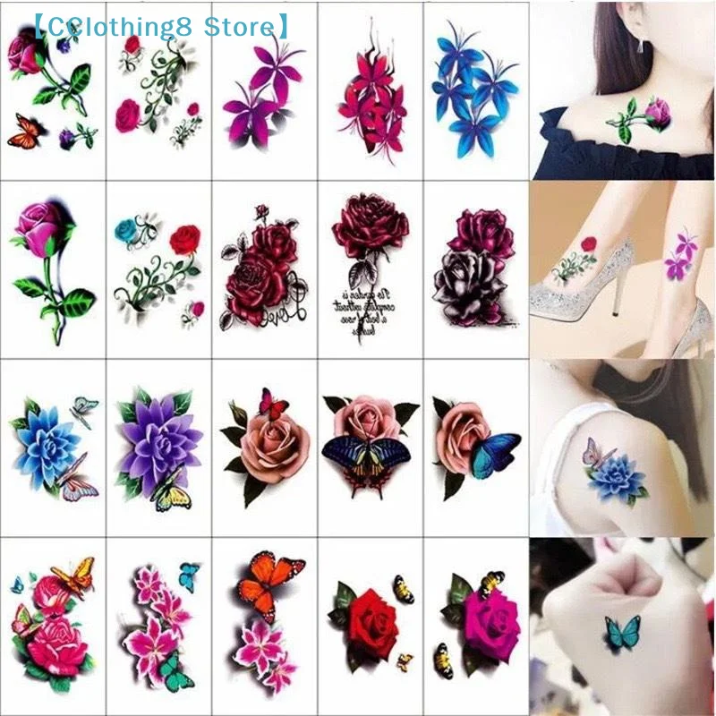 20 Sheets Waterproof Temporary Flower Butterfly Tattoo Stickers Women Art Sexy Removable Men Body Sticker Long-Lasting【AliS8】