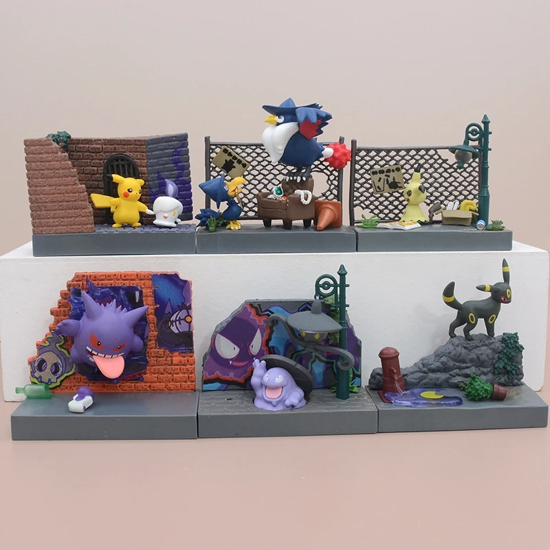 modello-pokemon-serie-dark-town-set-figura-pikachu-gengar-auto-ornamento-decorazione-animazione-regalo-di-compleanno-giocattolo-per-bambini