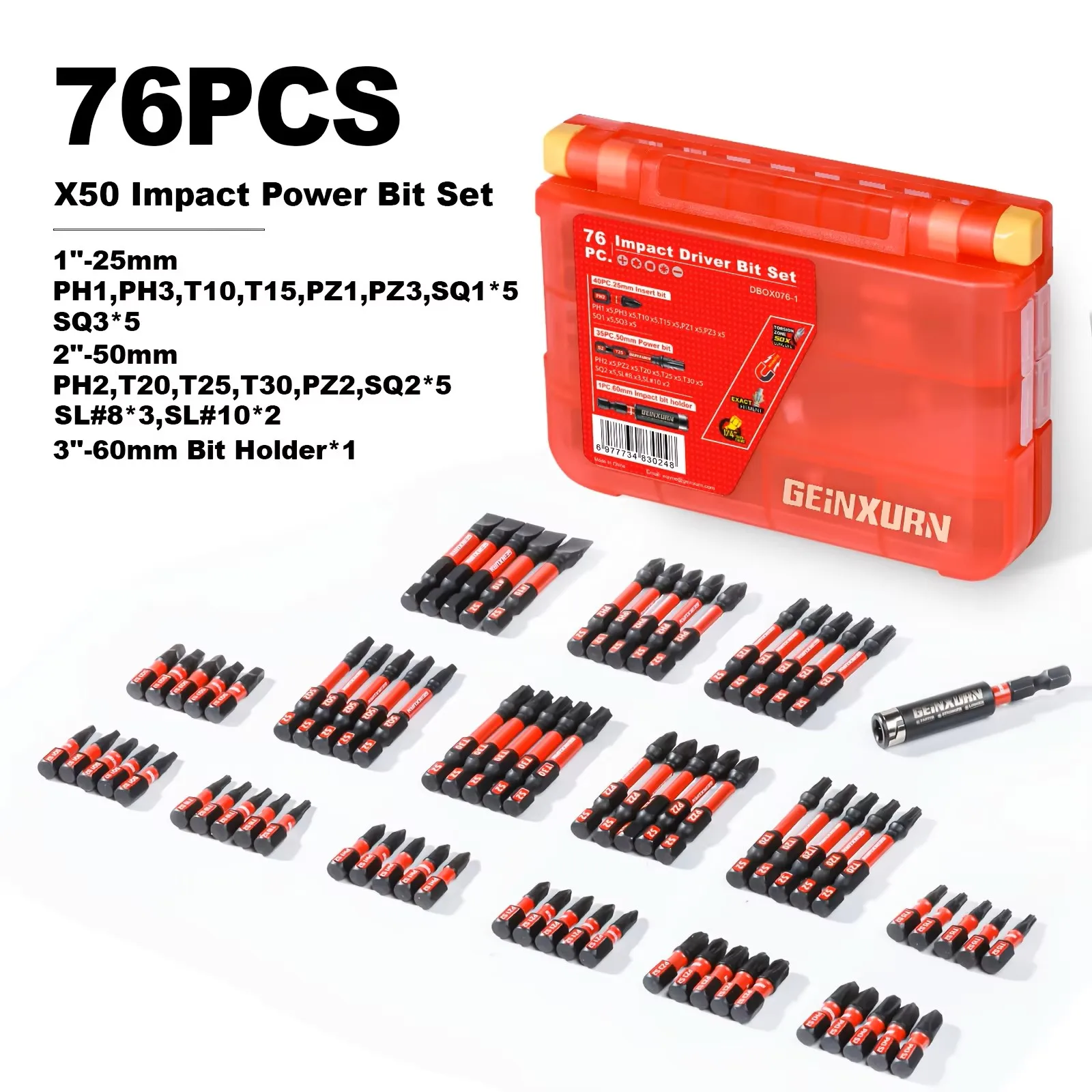 Geinxurn Impact Screwdriver Bits Set, Magnetic S2 Steel Multi Insert Power Bits Tips with Storage Box Marine Boat Hardware