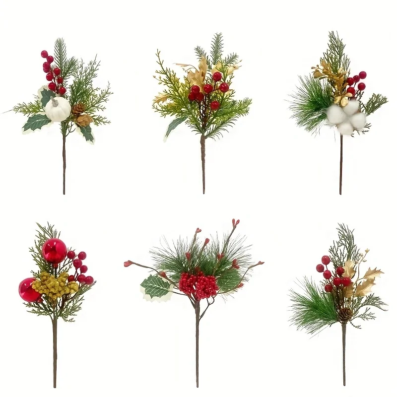 Weihnachtsfreudiger künstlicher Blumenstrauß mit Rot und Tannenzapfen – Weihnachtsdekoration für grüne Pflanzen