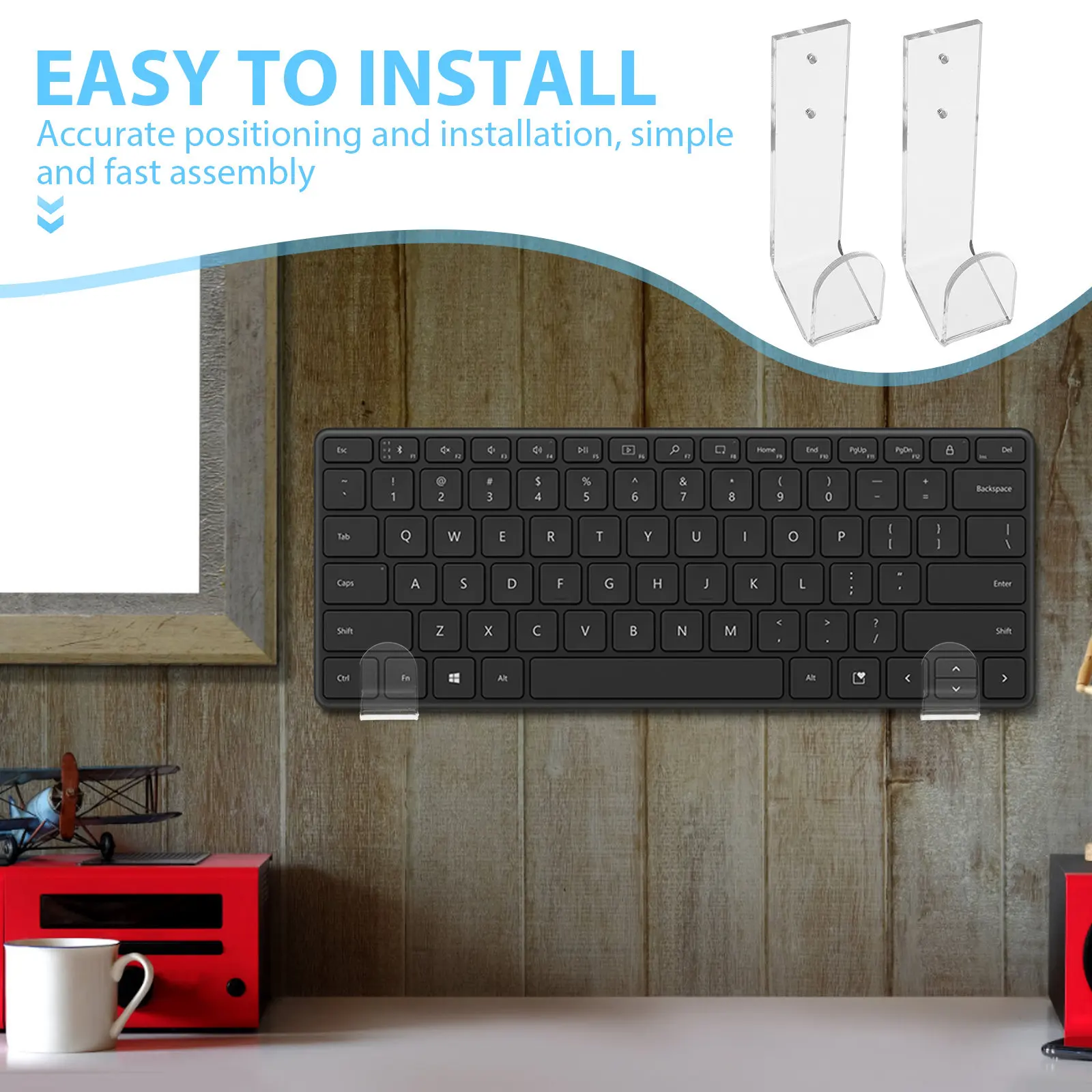 2Pcs Wall Mounted Keyboard Rack Universal Metal Keyboard Holder for Gaming Mechanical Keyboards Space Optimizing Wall Storage