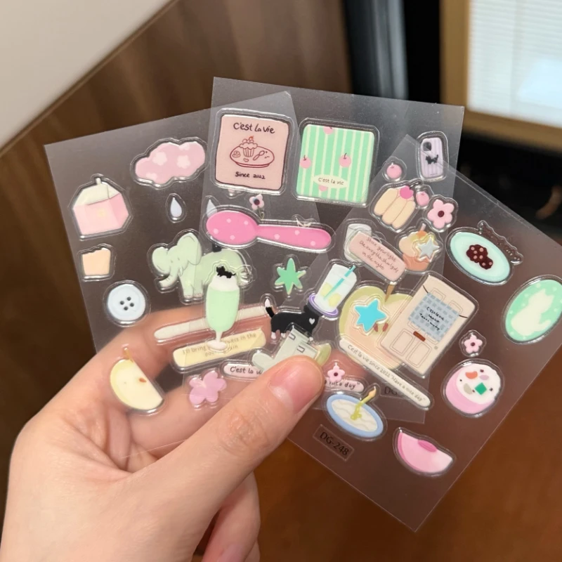 

Корейские стикеры в стиле INS: милые 3D-наклейки с рельефом, декоративные кавайные стикеры для чехлов телефонов, DIY, водонепроницаемые наклейки для ПК