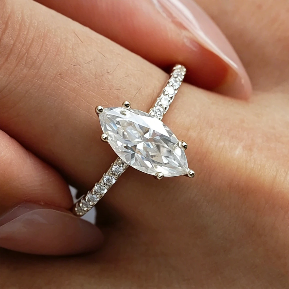 

2CT 3CT 5CT Marquise Cut All Moissanite Engagement Ring for Women Lab Diamond S925 Silver 6 Prong Wedding Band With Certified