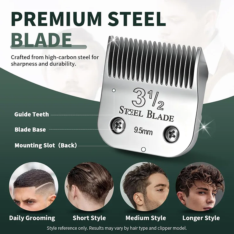 Silver Steel 3-1/2 Clipper Blade 9.5mm Compatible with Oster Classic 76 Hair Styling Replacement Blades for Clippers