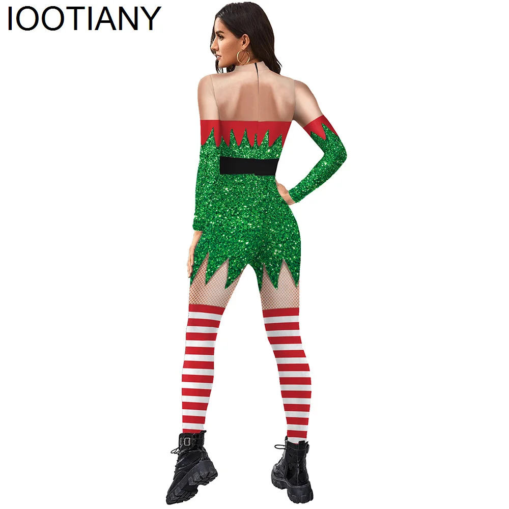 IOOTIANY Christmas Stripe 3D Print tuta da donna Carnival XMAS Party Costume Cosplay body adulti tutina natalizia abiti