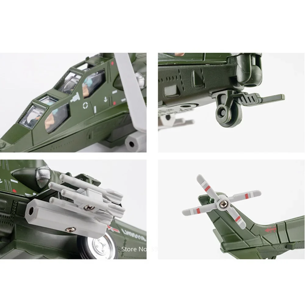 24.5CM Alloy Diecast CAIC Z-10 Helicopter Toy Models with Sound Light Fighter Plane Wheel Pull Back Aircraft for Children Toy