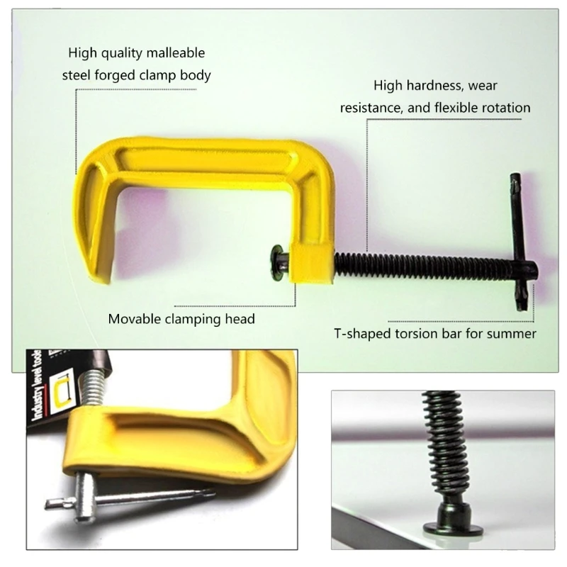 Strong and Durable C Clip Woodworking Clamps Essential Clamping Device 1/2/3/4/5/6/8inch Jaw Opening Sliding for DIY