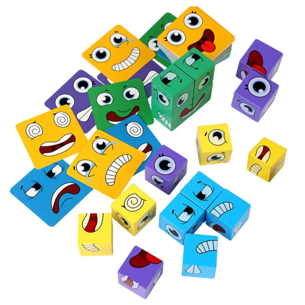 Kids Face Change Expression Puzzle Building Blocks Montessori Cube Table Game Toy Early Educational Toys for Children Gifts