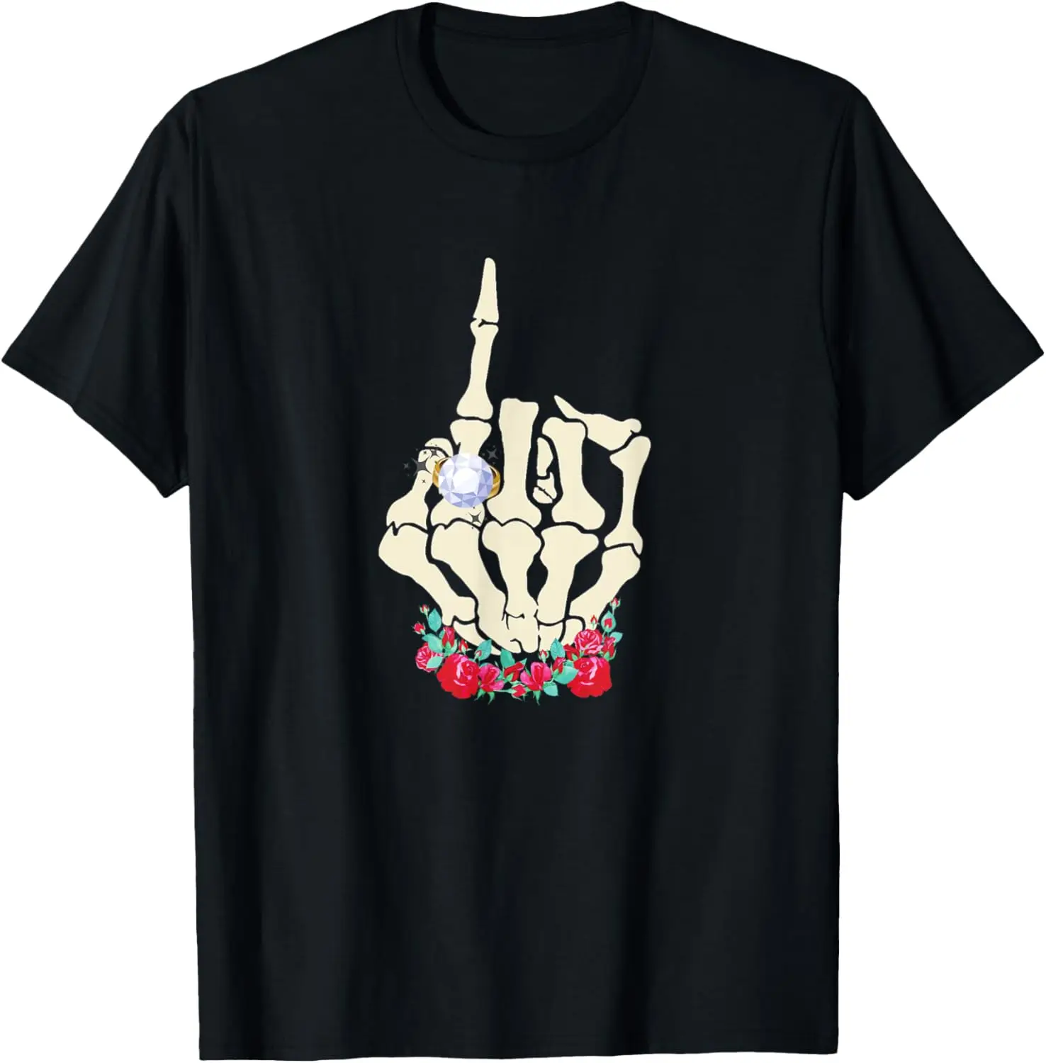 

Skull Roses Gothic Goth Bride Wedding Engagement Ring Finger T-Shirt