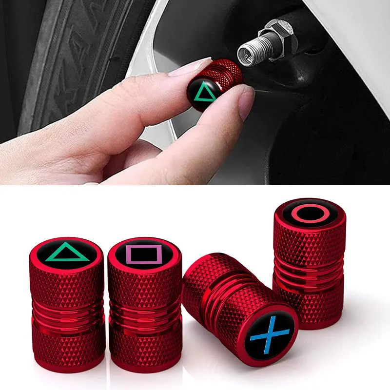 4PCS Universal For Game Button Symbol Sticker Car Valve Caps Accessories Auto Wheel Tire Valve Tyre Stem Air Cover Car Styling