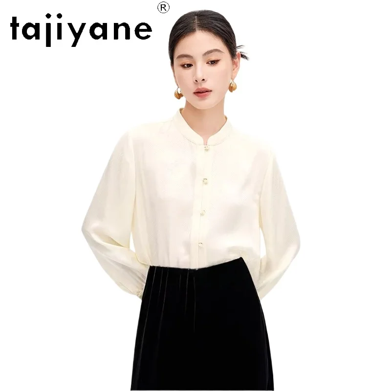 

TAJIYANE 100% Mulberry Silk Shirts for Woman Elegant White Stand Collar Blouse New Chinese Style Spring Tops 2026 Women Clothes