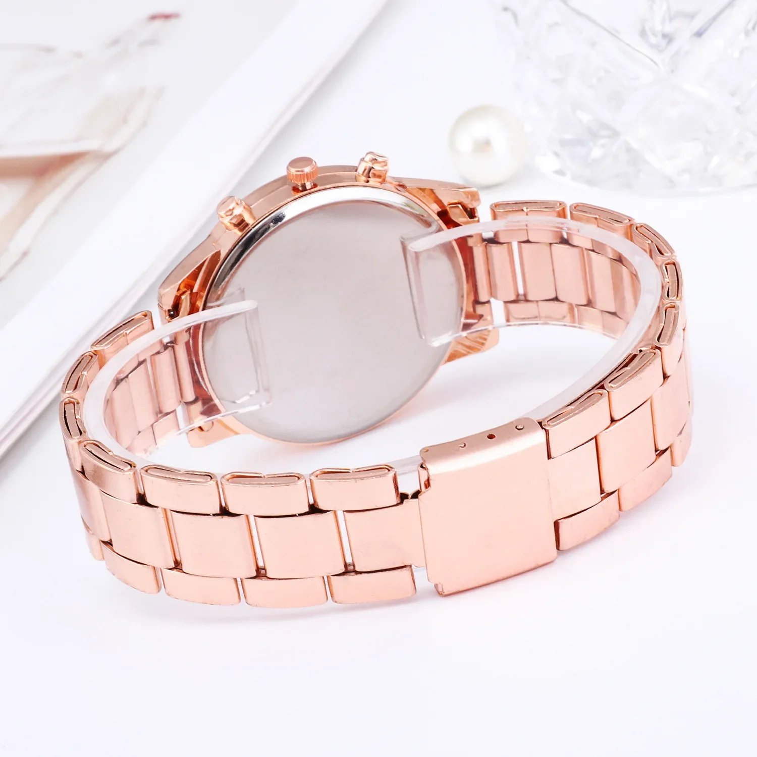 Luxury Relogio Feminino Women Business Fashion Watch Casual Round Rhinestone Watches Solid Stainless Steel Strap Wristwatch