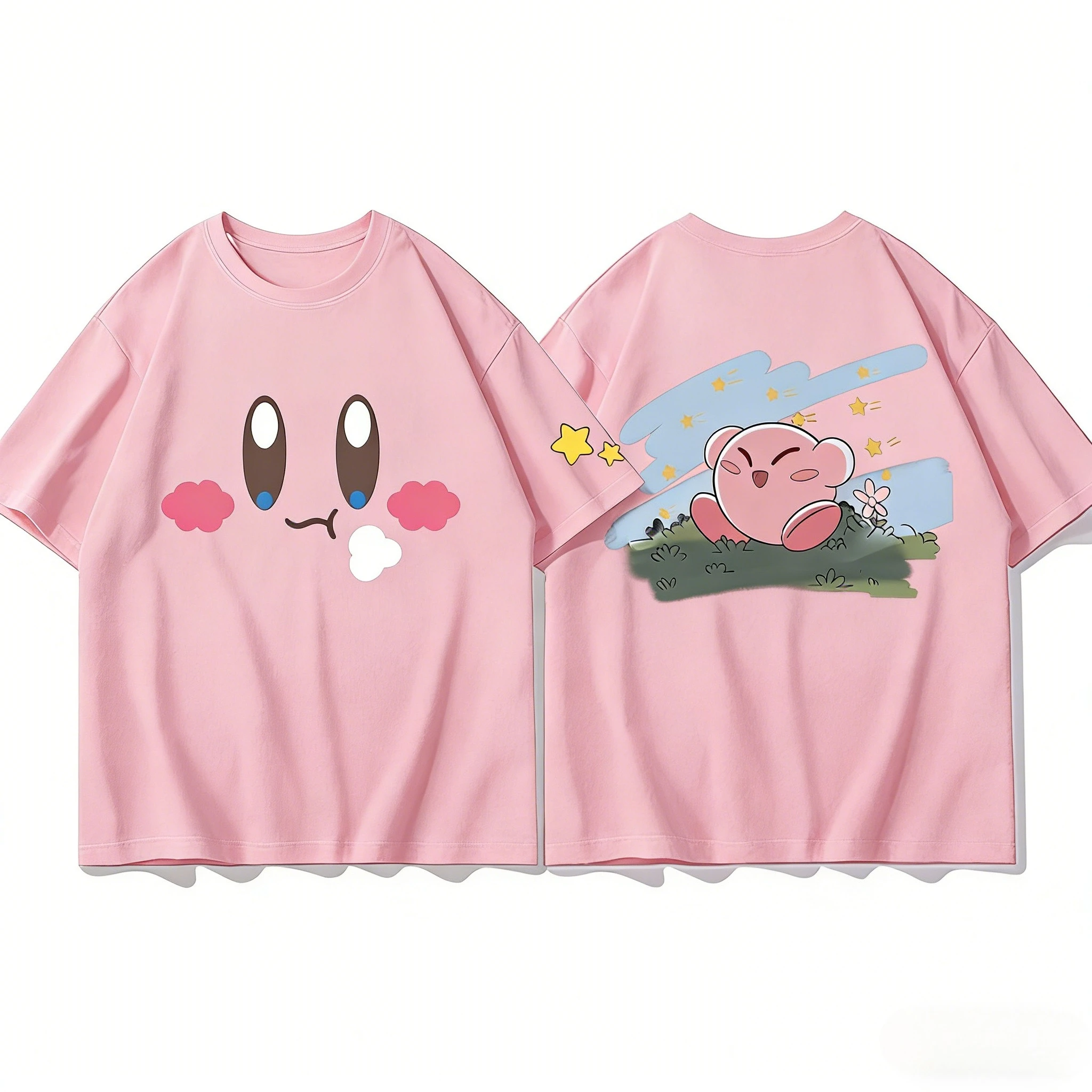 Adult and Children Kirby Face Expression Pure Cotton Y2K T-Shirt Suitable for Staying Home or Going Out Women and Men Kids