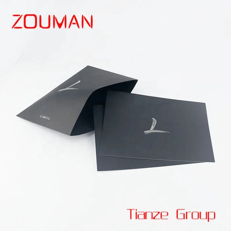 Custom , Luxury Black Paper Envelope Stamp And Embossed Custom Logo Envelope Sleeve Business Documents  Envelopes