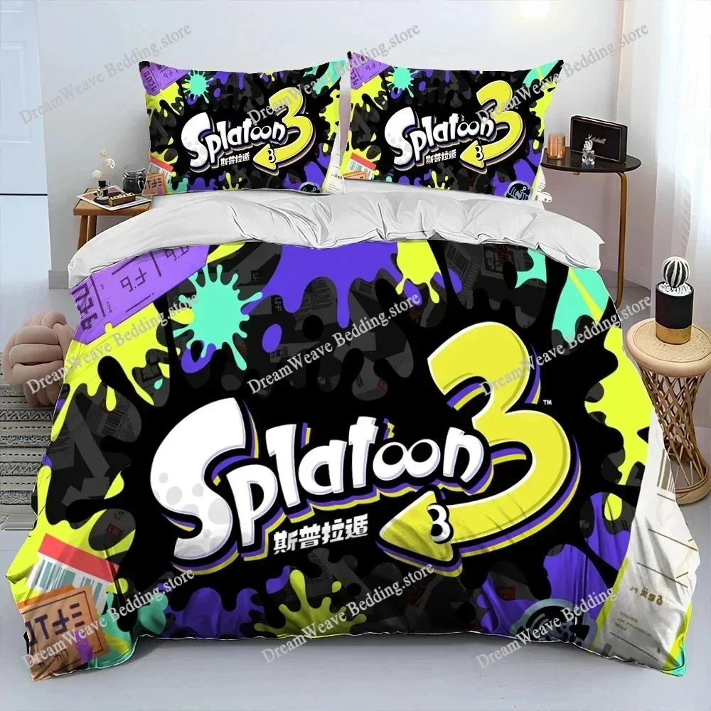 

S-Splatoon Game Gamer Cartoon Comforter Bedding Set,Duvet Cover Bed Set Quilt Cover Pillowcase,King Queen Size Bedding Set Boys9