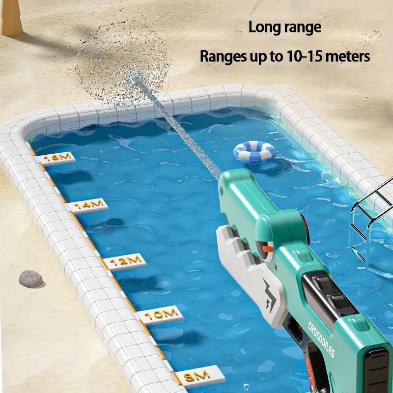 مسدس ماء تمساح كهربائي للأولاد ، بنادق مياه شفط أوتوماتيكية ، مسدس رش ، ألعاب حمام سباحة للأطفال ، حجم كبير