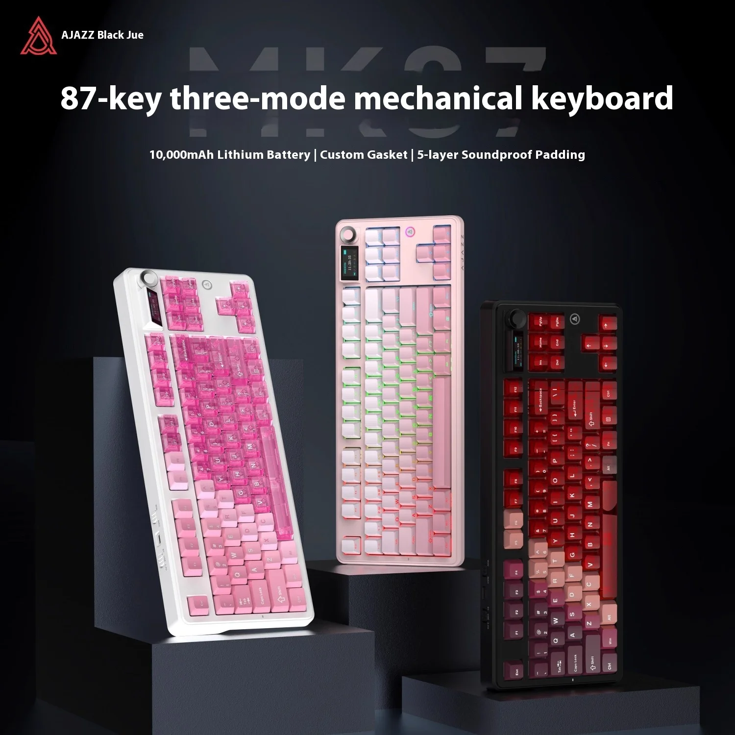 Teclado mecánico AJAZZ MK87, teclado inalámbrico RGB de tres modos para juegos, intercambio en caliente, 3 juntas, 10000mAh, PBT, accesorios para jugadores de PC, regalos