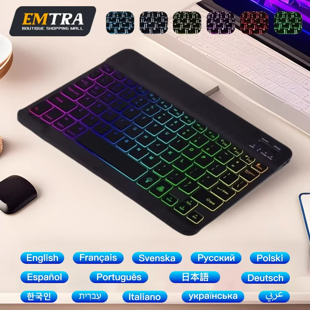 

10in Mini Keyboard For Tablet Android iOS Windows Wireless Keyboard Bluetooth-compatible Rainbow Backlit Keyboard For iPad Phone