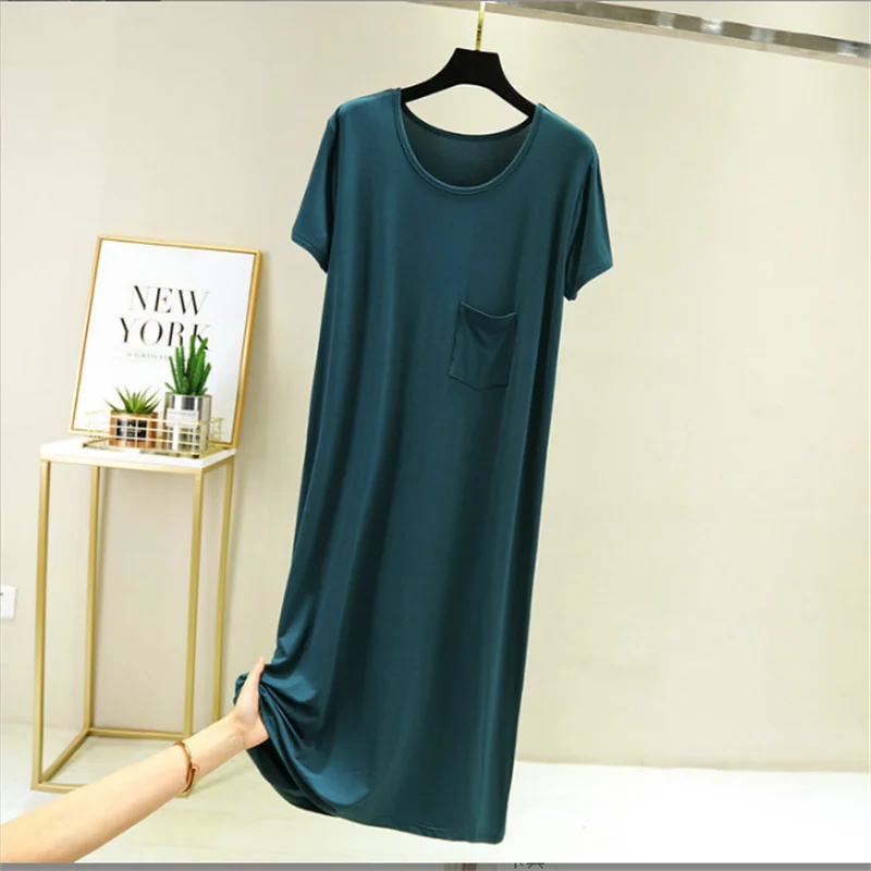 Women\'s Modal Dress Large Size Loose Nightdress Thin Short Sleeve Casual Bottoming Long Skirt