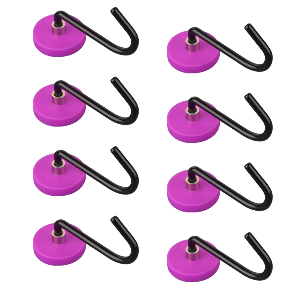 Ganchos magnéticos morados fuertes para parrilla, soporte de suspensión D32mm, puerta de Metal para barbacoa de alta resistencia, estante de exhibición para refrigerador de cocina y oficina, 8 Uds.