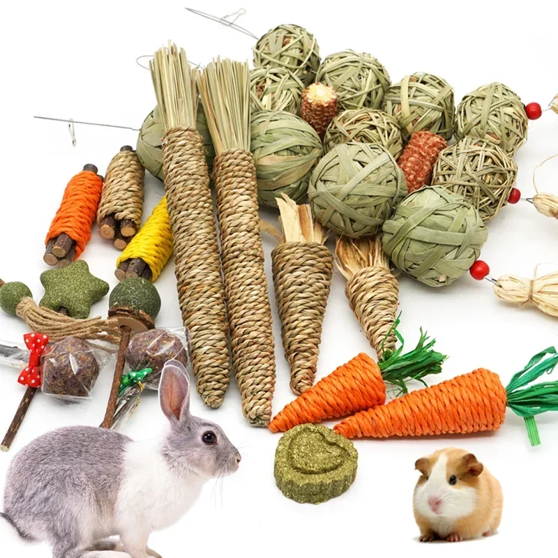 

Rabbit Chew Toy Organic Natural Apple Wood Grass Pet Bunny Rabbit Toys For Chinchilla Guinea Pigs Hamster Utensils Accessories