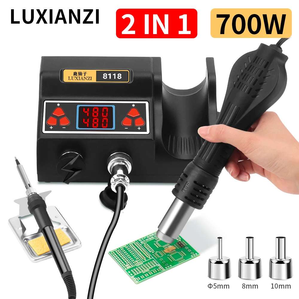 

LUXIANZI 700W Hot Air Gun Soldering Station 2 IN 1 Dual Digital Display BGA Rework Solder Welding Repair Desoldering Tools 8818