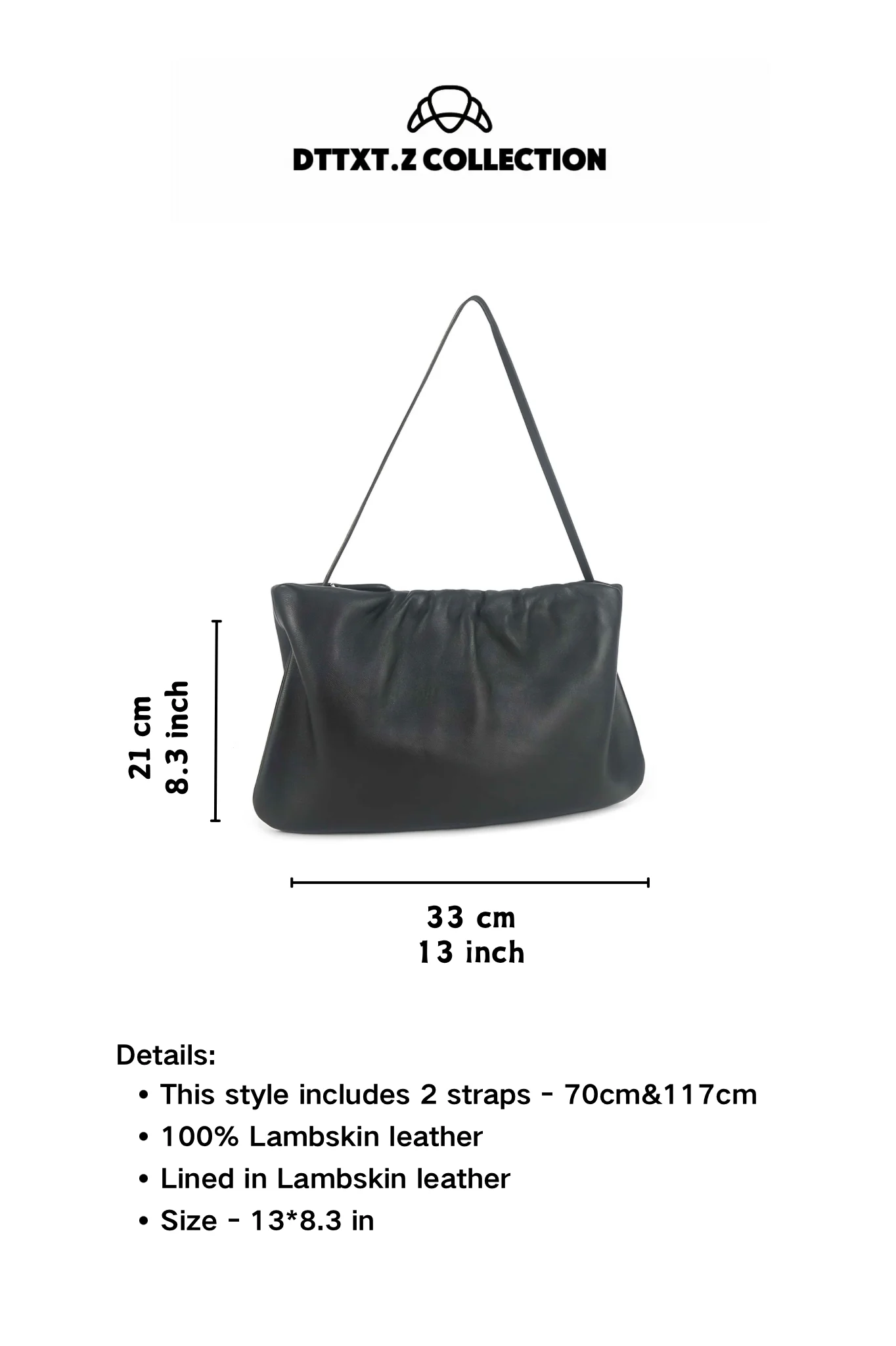 Dttxt.Z Simple, Stylish, Versatile 100% Sheepskin Lightweight Underarm Bag, Shoulder Crossbody Bag, Women's Bag - Interior Sheepskin