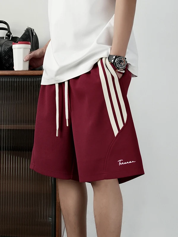 

American Sle Casual Large Size Sport orts Men Summer Striped Patchwork Loose plus Size Fat Five-Quarter Pants