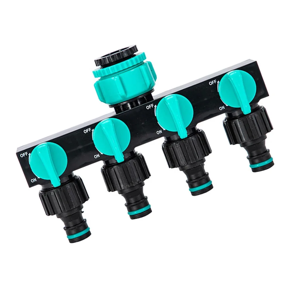 4 Outlet Water Splitter with Individual On Off Controls ABS Material for 1 3/4 1/2 Inch Garden Hose Connections