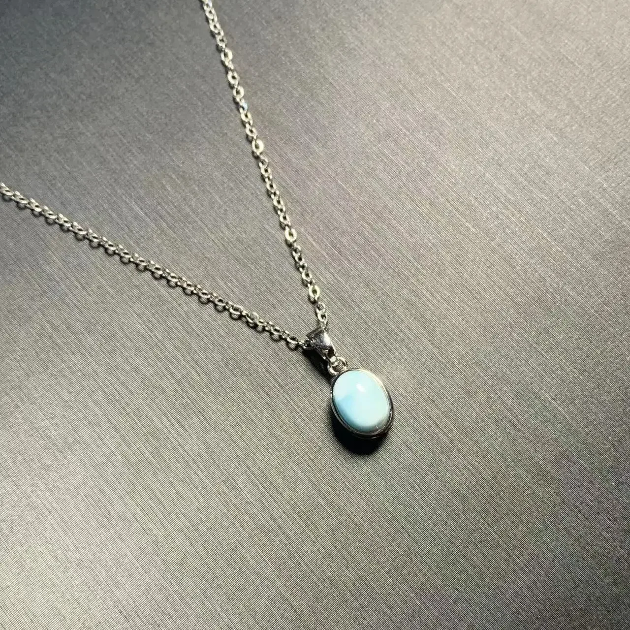 HEYYA STONE Oval Natural Larimar Pendant Necklace For Women 925 Silver Plated Simple Fine Jewelry Gemstone Classic Style