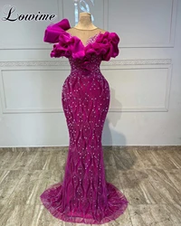 Newest Fuchsia Prom Dresses With Crystals Sheer Neck Cocktail Dresses Birthday Party Dresses For Women Vestidos De Noche Custom