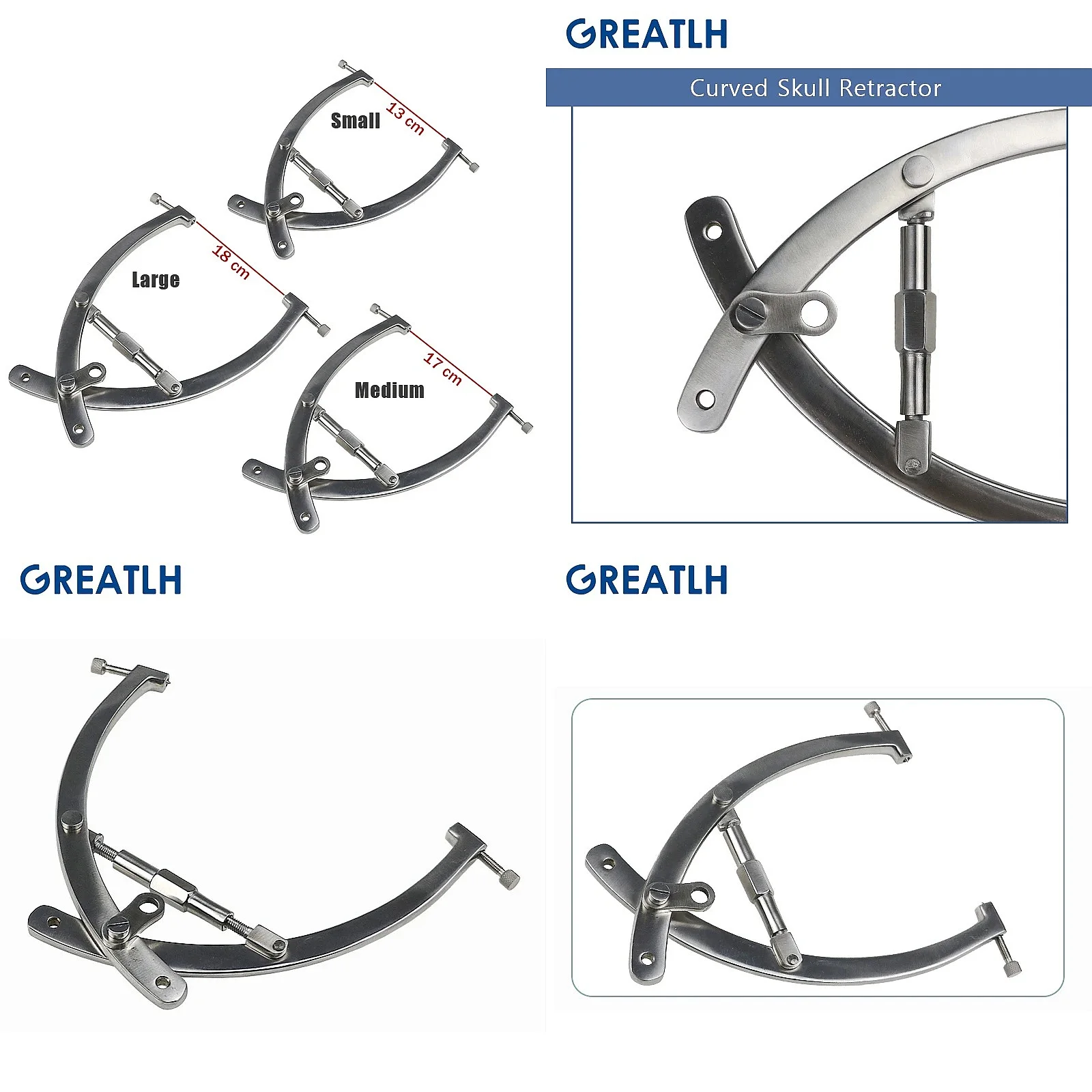 Medical Craniotomy Brain Opener Distractor Orthopedic Curved Skull Retractor Instrument