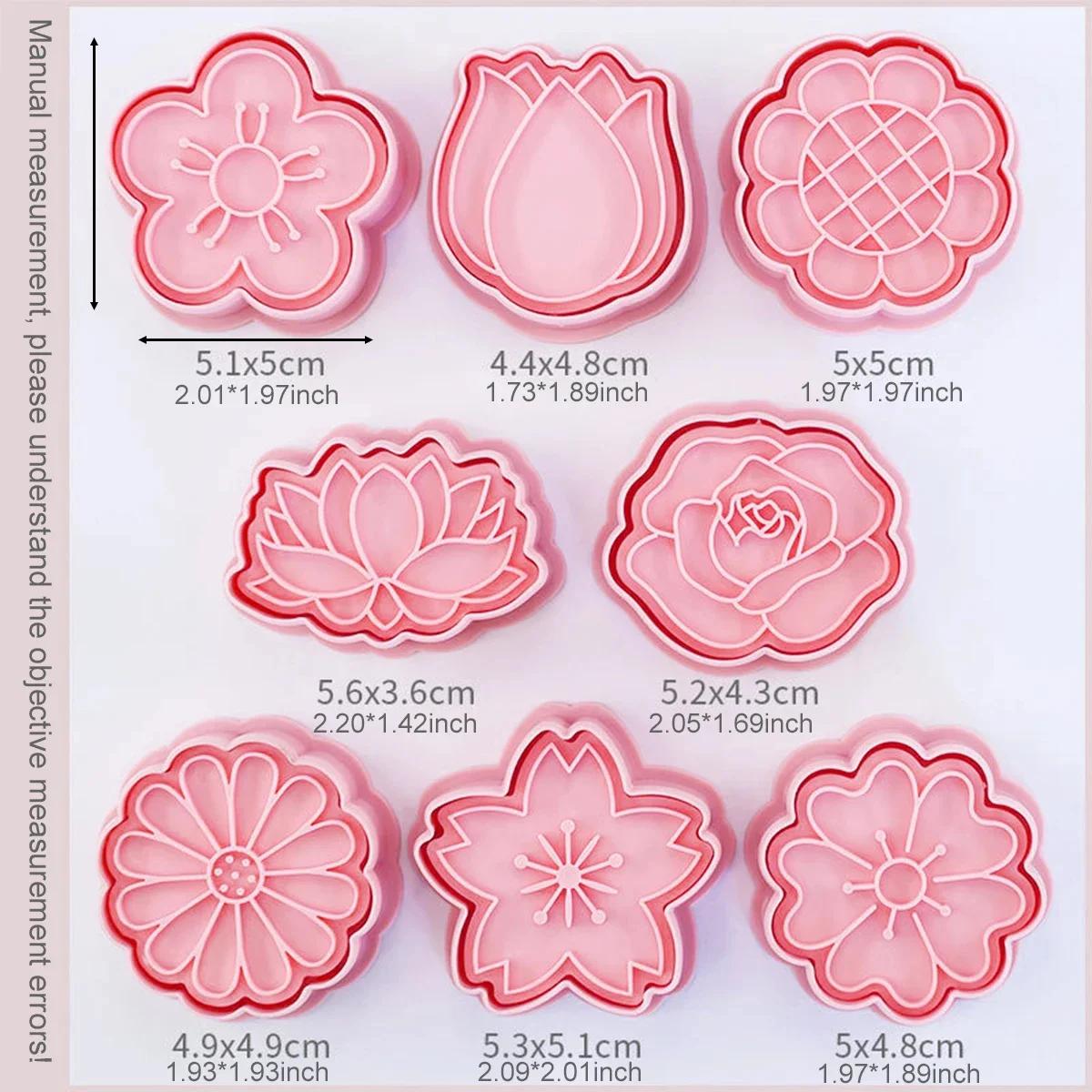 Flowers Cookie Cutters With Plunger Stampers Set,8 Pieces 3D Flowers Embossing Cutters For Biscuit Fondant Cheese Baking Tools