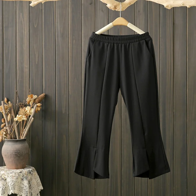 

Summer plus Size High Waist Micro Flared Pants Women's Elastic Outerwear Black Stretchy Slimming Seven Quarter Length Trousers