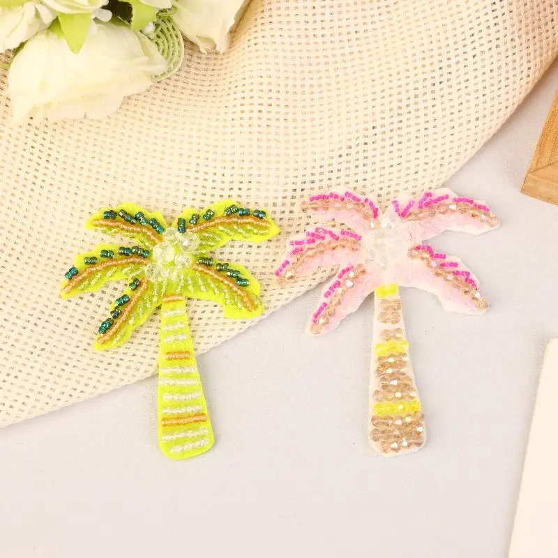 Parches de árbol de coco con cuentas coloridas 3D para ropa, sombrero, costura, accesorios de cuentas, apliques de decoración DIY