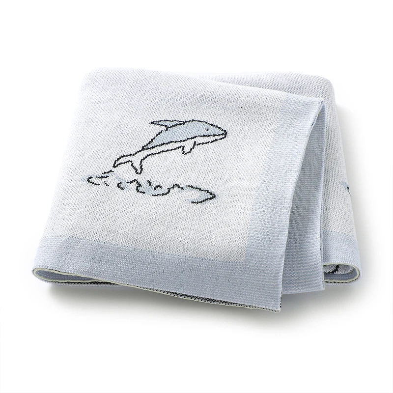 

Cute Shark Knitted Baby Blankets Newborn Swaddle Stroller Bedding Wrap Soft Cotton Infantil Boys Receiving Blanket