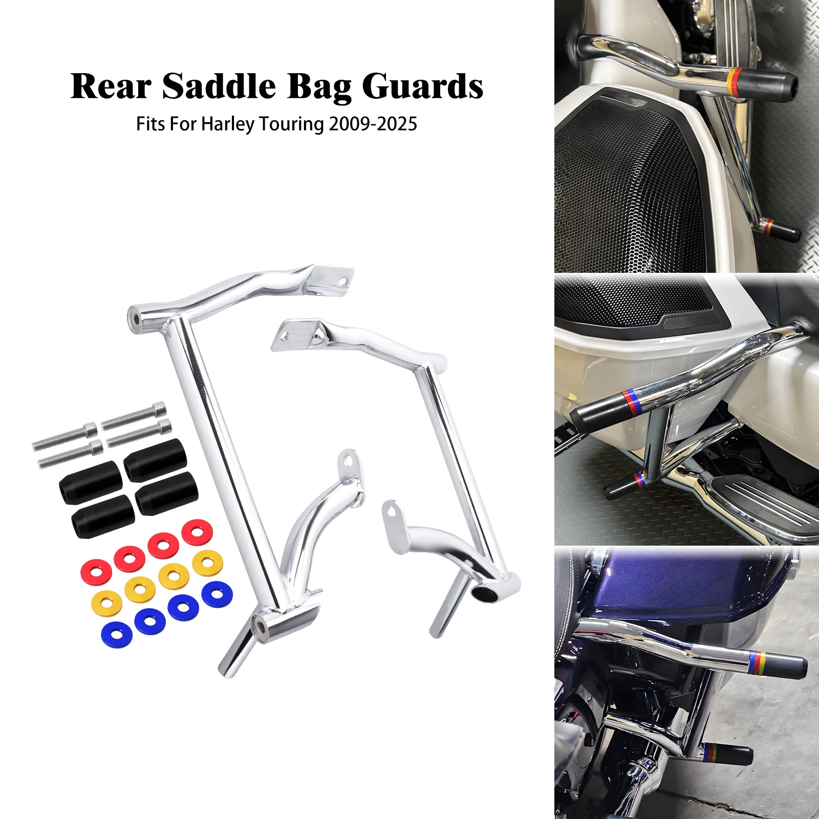 

Motorcycle Saddlebag Guard Crash Bars For Harley Touring Road Street Electra Glide Road King Ultra 2009-2025 Rear Rails Bracket