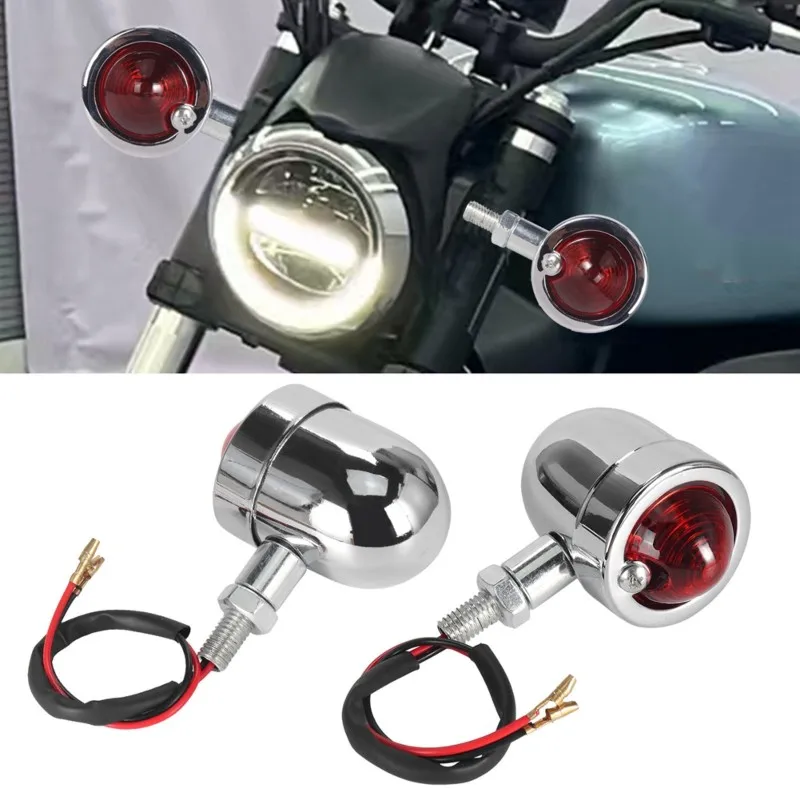 Universal Motorcycle Modified Retro Turn Signal Lights Silver, Command Lights, Turning Lights Accessories-Boom
