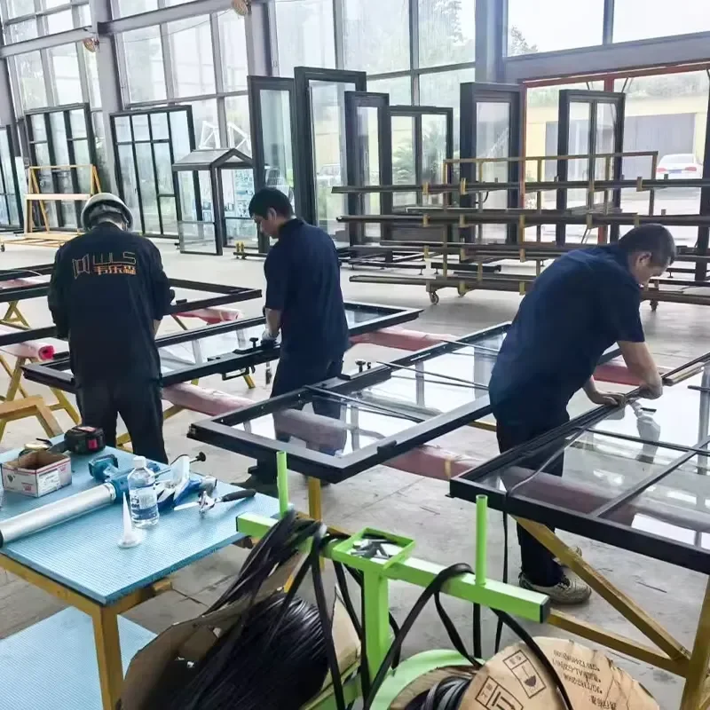 for Luxury Steel Frame Double Door Commercial Office Building Floor to Ceiling Double Glass French Door