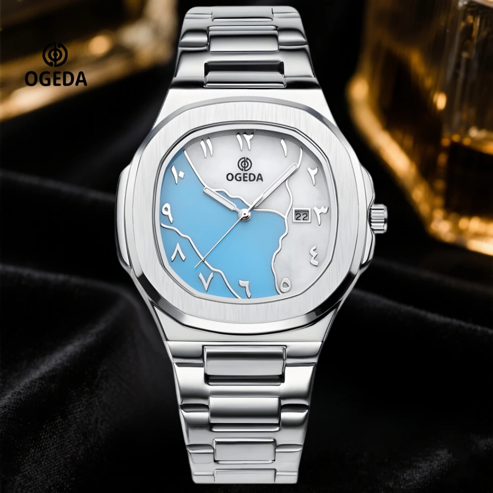 

OGEDA 2025 Новые мужские кварцевые часы в стиле ретро, повседневные, спортивные, из нержавеющей стали, водонепроницаемые, 10 бар, Reloj Hombre