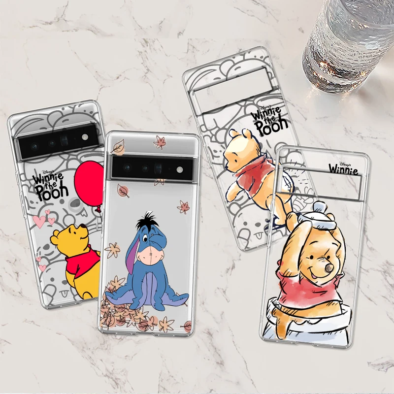 Disney Winnie Pooh Bear Shockproof Case for Google Pixel 8 7 6 Pro 6a 5 5a 4 4a XL 5G Transparent Soft Phone Cover