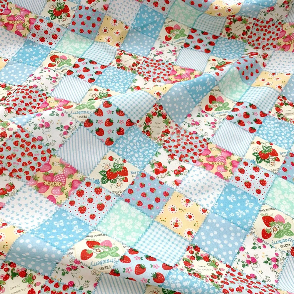145cm Wide Strawberry Flowers Puzzle Cotton Fabric Patchwork Sewing Quilting Needlework Cloth Sewing Summer Dress Bedding Sheet