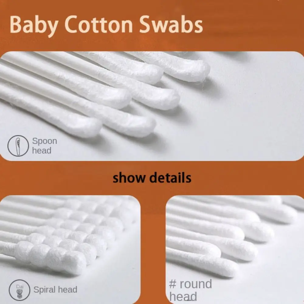 200 pcs Dual Tips Baby Cotton Swab Soft Degreasing Cotton Extra Thin Stem Sterile Cotton Buds Ear Wax Spoon Young Children