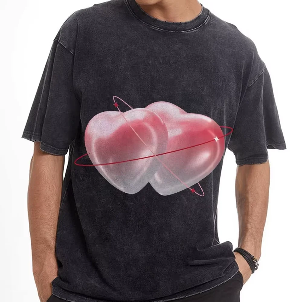 

Футболка с рисунком Y2k с принтом в виде сердечек, романтическая космическая и соединенная модель, мягкая хлопчатобумажная ткань для повседневных видов с тематикой любви