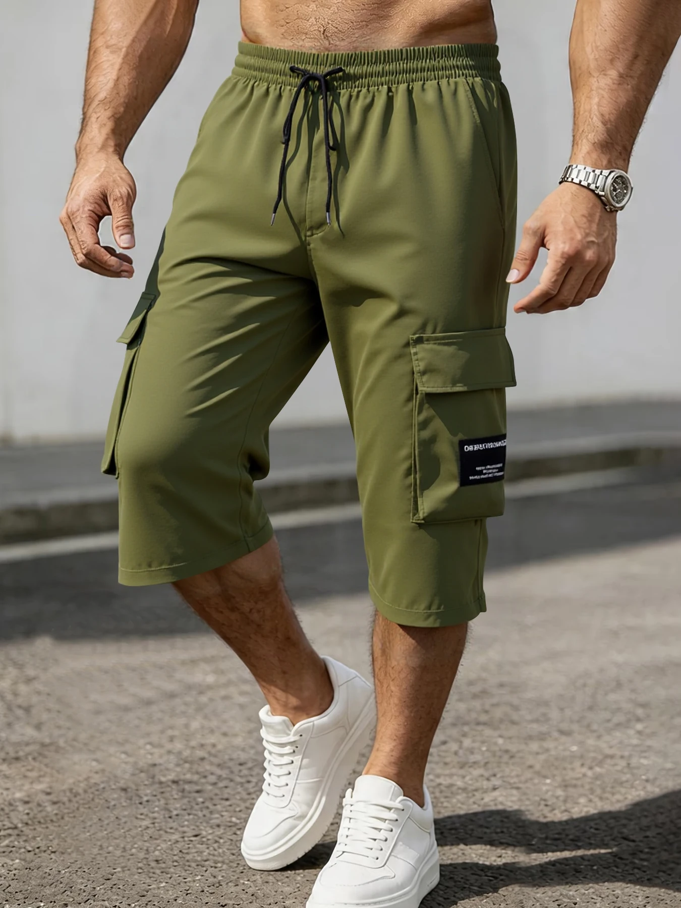 Herren-Shorts, kurze Hosen, lässige Outdoor-Sporthosen, gewebt, elastisch, weich und bequem, einfarbig, einfache Hosen, geeignet für den Außenbereich. – Detail 6