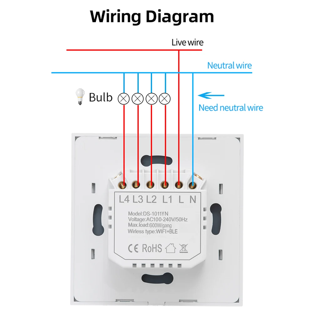 Smart Touch Switch WiFi EWeLink, Tempered Glass Panel, Google Home Alexa Voice Control, Programming & Remote Control, 1/2/3/4 Bu image 6