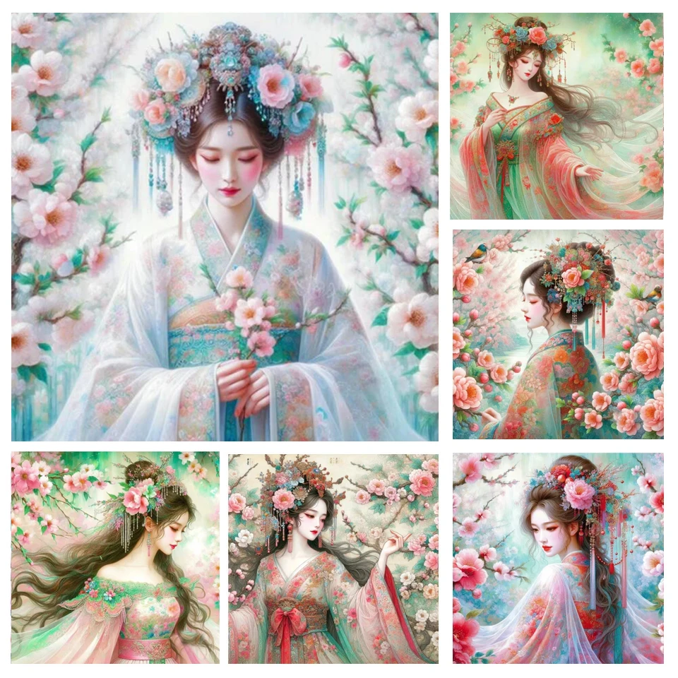 

Алмазная 5D картина «сделай сам» с цветами цветущей сливы, Женский пейзаж 5D, вышивка крестиком, мозаика, вышивка 2024, домашний декор A888