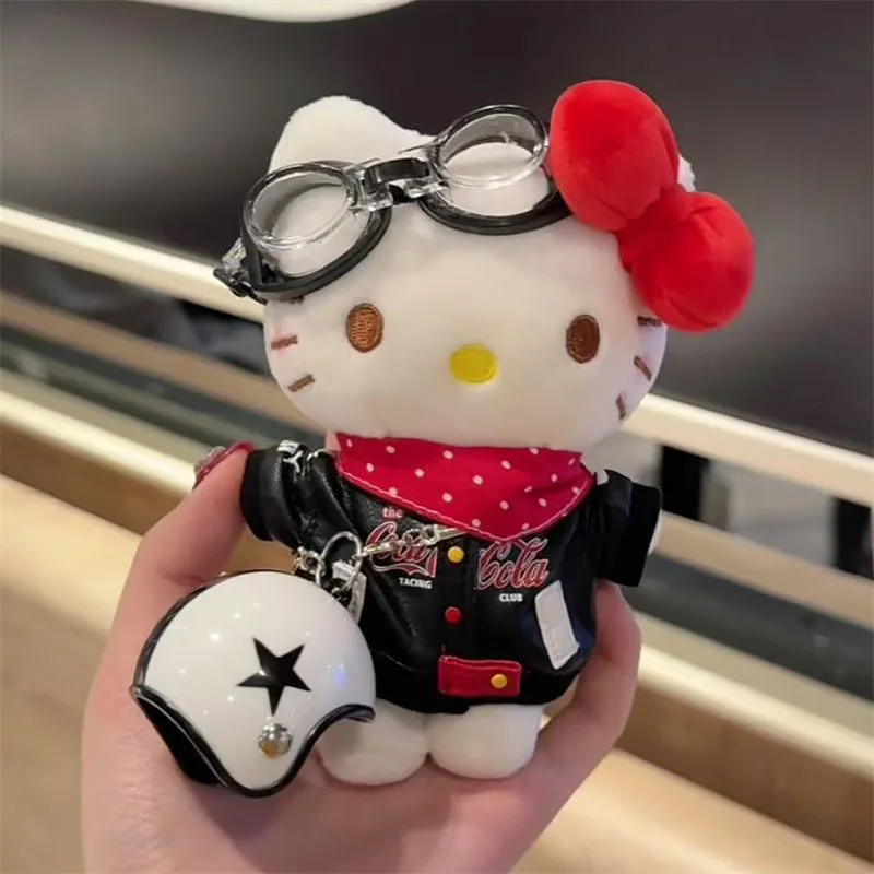 

Cute Hello Kitty Plush Keychain Motorcycle Style KT Cat Stuffed Toys Cartoon Bag Doll Pendant with Helmet Perfect Gift for Fans